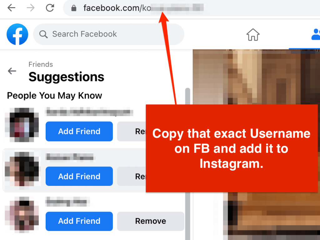 Finding a person's Instagram through Facebook